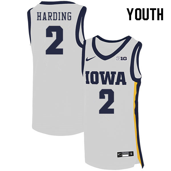 Youth #2 Brock Harding Iowa Hawkeyes College Basketball Jerseys Stitched Sale-White